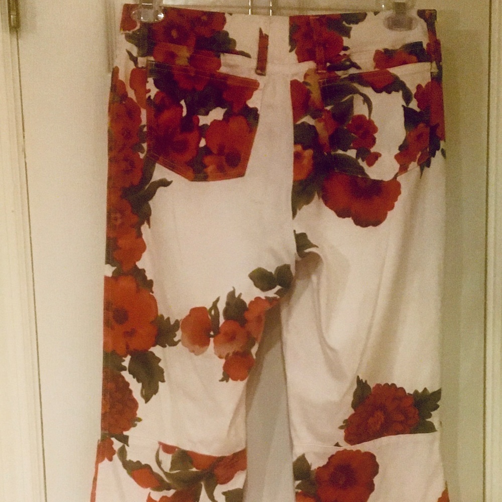 Women White with Red and Green Floral Pant
